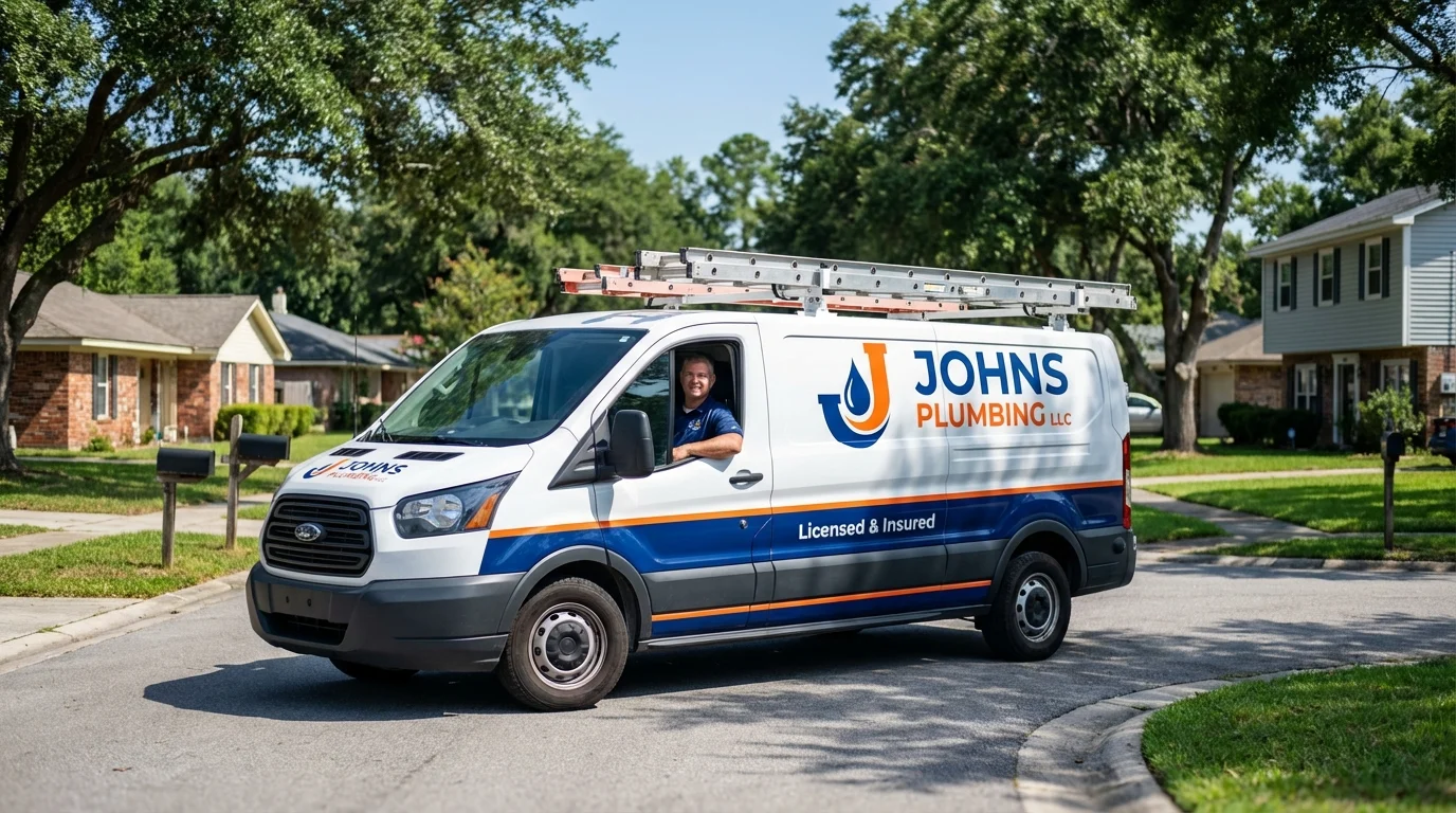 Johns Plumbing LLC service van in Hollis, OK