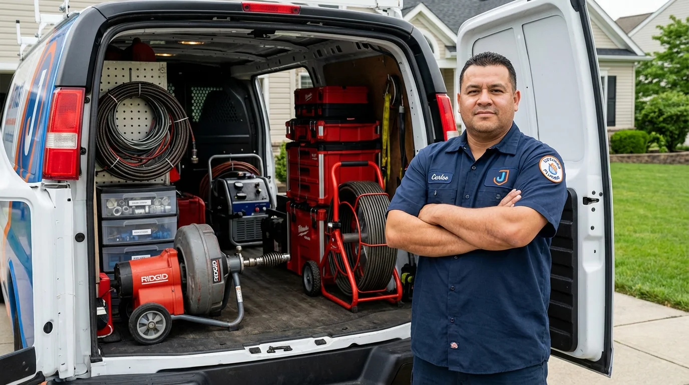 Professional drain cleaning equipment and Johns Plumbing LLC plumber in Hollis
