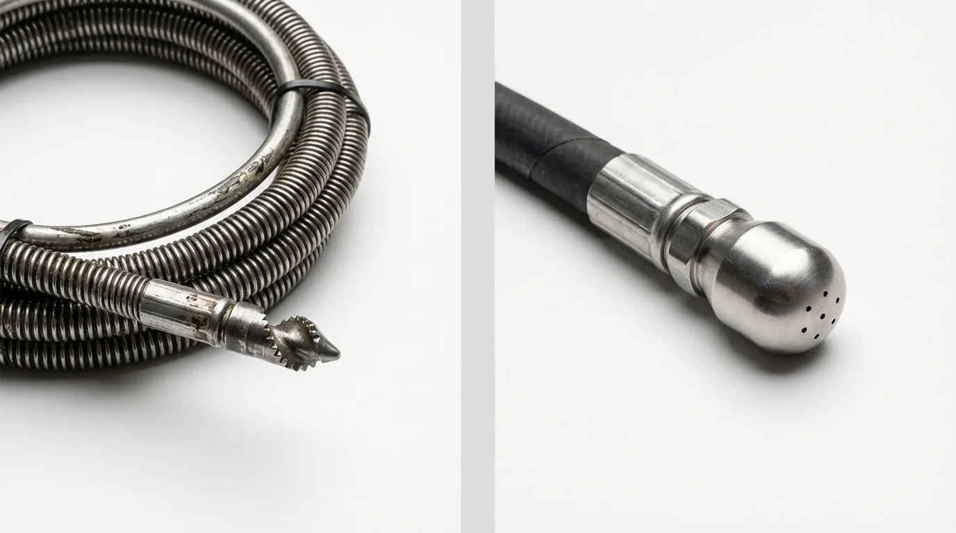 Drain snake cable and hydro jetting nozzle used for drain cleaning in Hollis, OK