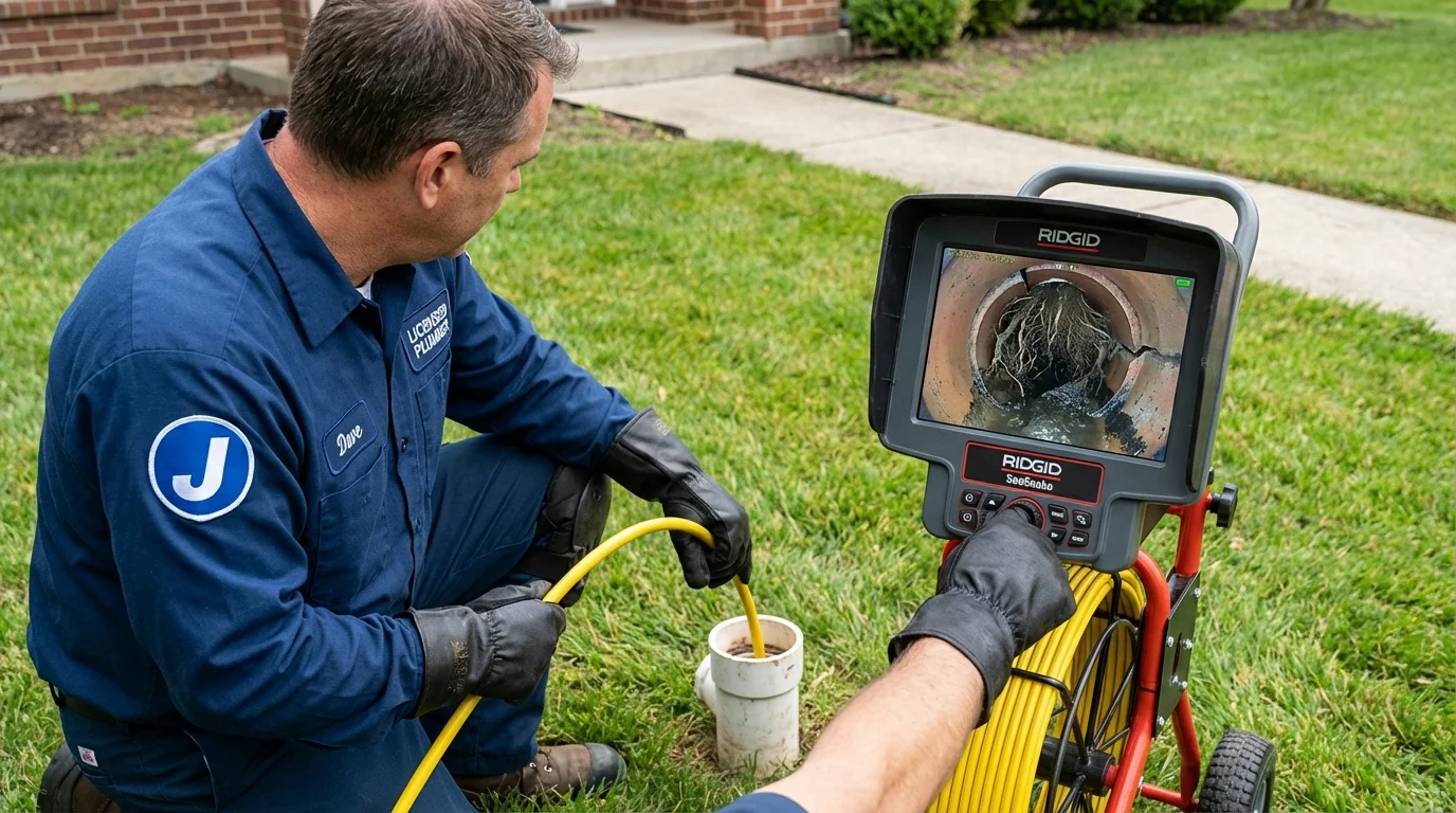 Sewer camera inspection being performed by Johns Plumbing LLC in Hollis