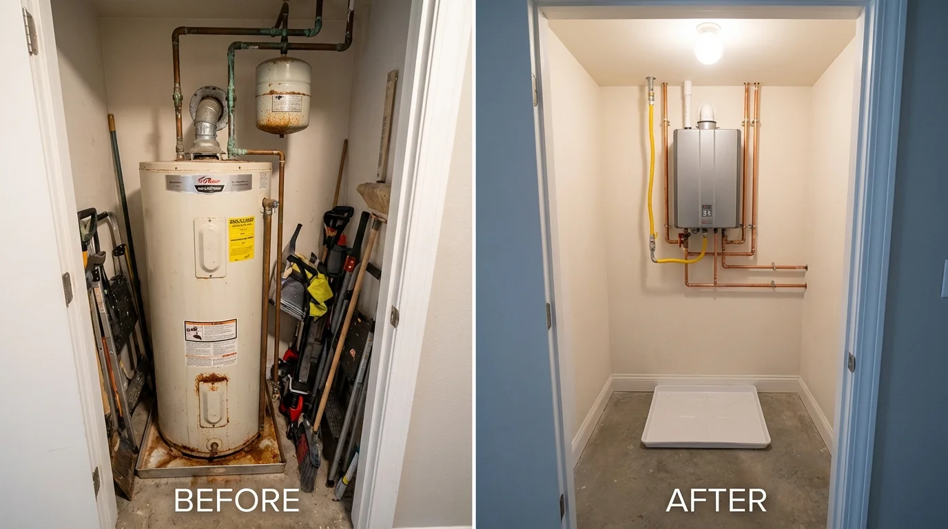 Tank water heater versus wall-mounted tankless unit comparison for Hollis, OK homeowners